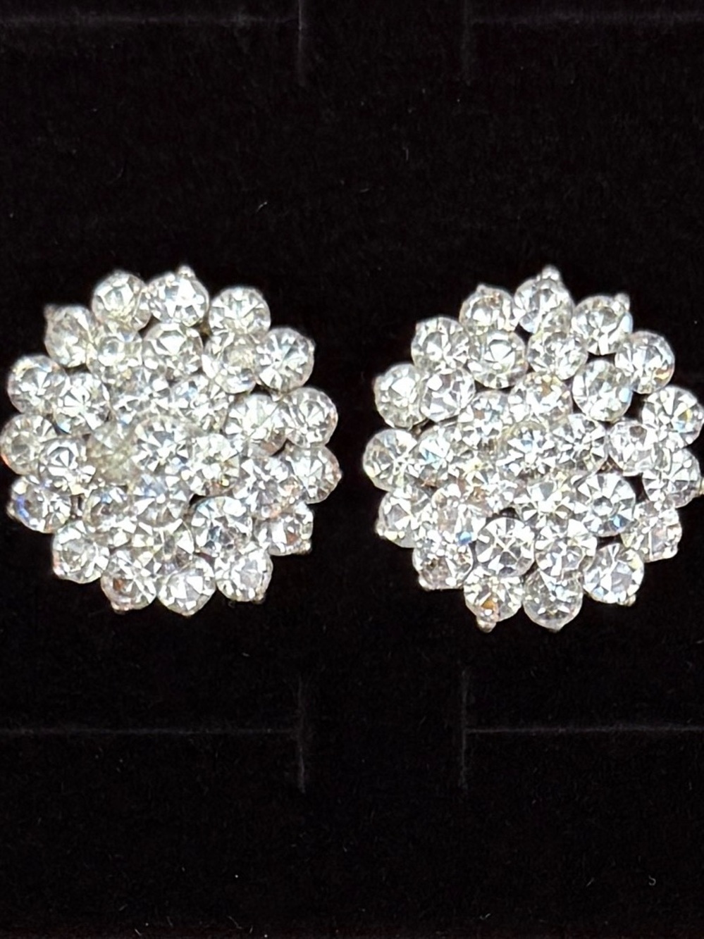 Vintage weighted Silver Crystal Cluster Pierced Earrings